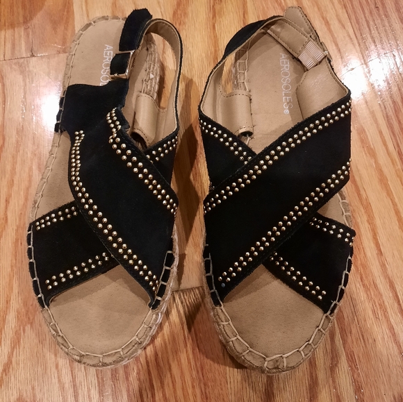 Aerosoles Black Espresso Suede Sandal‎ - Size 9 - Picture 1 of 5